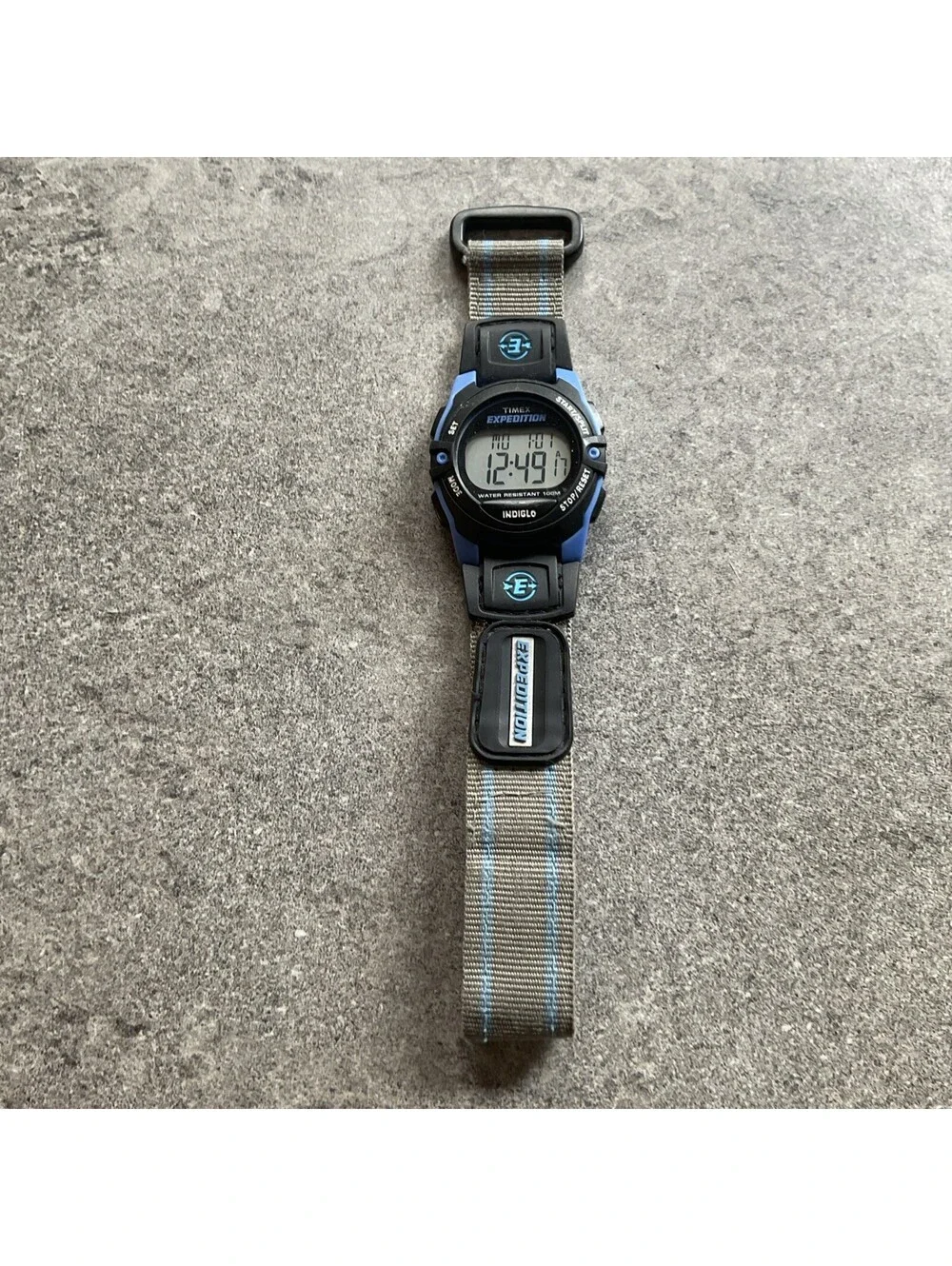 Timex Expedition Watch Women T49660 Indiglo 34mm Blue & Gray Nylon Strap A9